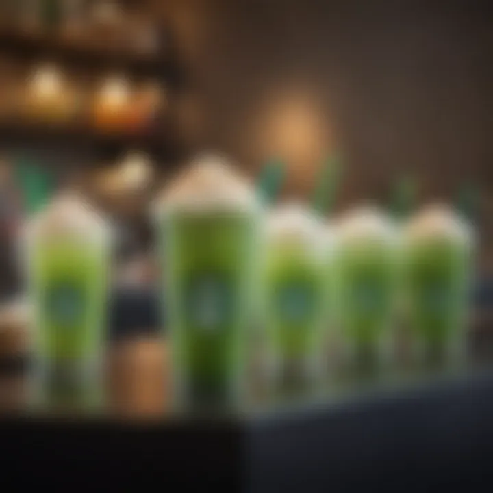 A vibrant display of Starbucks' Spring Green beverages featuring fresh ingredients.