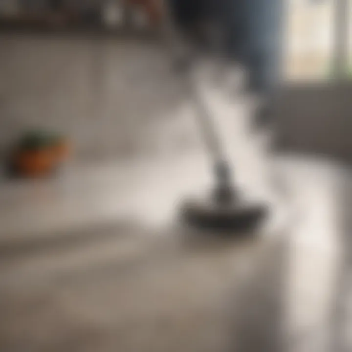 Demonstration of steam cleaning on tiled floors