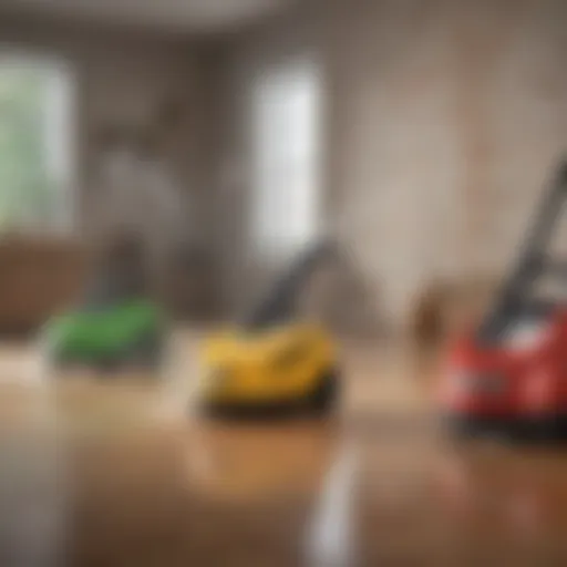 Different types of steam cleaners arranged for comparison