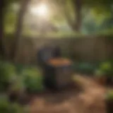 Well-placed compost bin in a garden setting