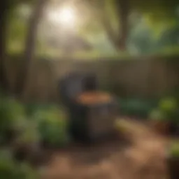 Well-placed compost bin in a garden setting