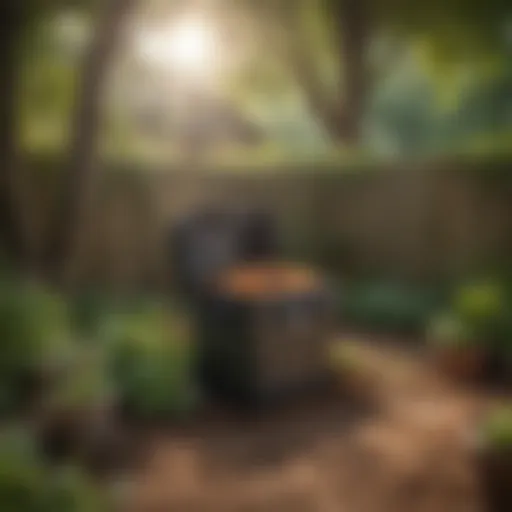 Well-placed compost bin in a garden setting