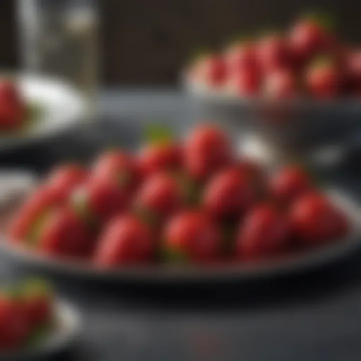 Strawberries displayed in an elegant culinary setting