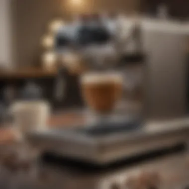 Perfect Coffee Setup for Espresso Lovers A meticulously arranged coffee setup, featuring freshly ground coffee beside an espresso machine.