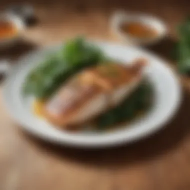 Elegant Grilled Fish Accompanied by Greens Artfully plated grilled fish with greens