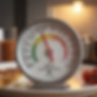 Close-up of a digital thermometer reading temperature in a dish