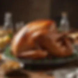 Perfectly roasted turkey with golden skin on a festive table