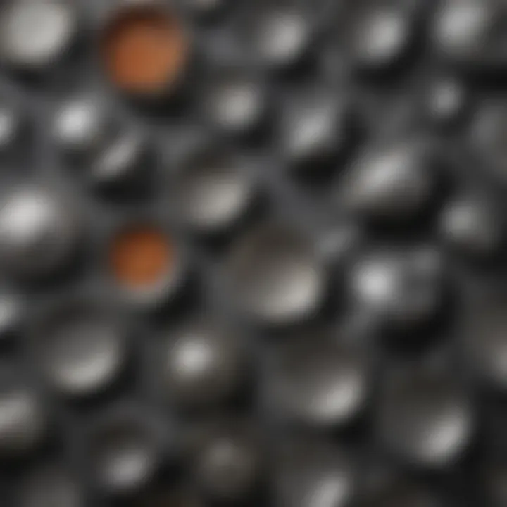 Assorted types of textured titanium cookware displayed elegantly.