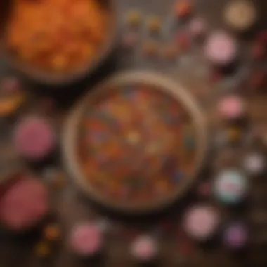 An artistic layout of traditional and modern candy recipes displayed on a rustic wooden table