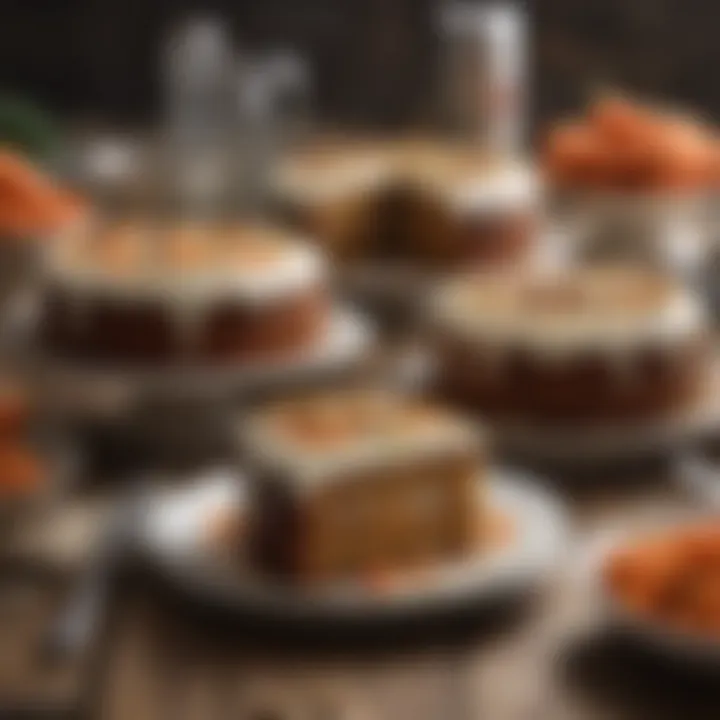 An array of carrot cake variations displayed on a rustic table