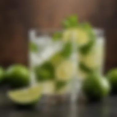 A glass filled with a refreshing mojito adorned with lime slices