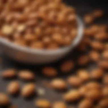 Golden Perfection: Roasted Almonds Freshly roasted almonds with a golden brown hue, highlighting their crispy texture.