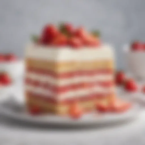 An inviting slice of Milkbar strawberry cake adorned with fresh strawberries and cream.