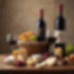 A beautifully arranged wine and cheese gift basket showcasing a variety of selections