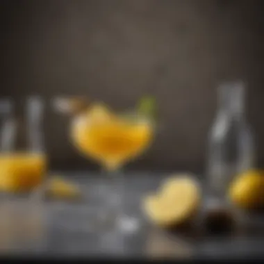 Artful Garnish of the Bees Knees Cocktail Artfully arranged Bees Knees cocktail garnished with honey and lemon