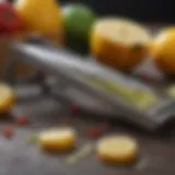 Close-up of a mandoline slicer with various blade settings