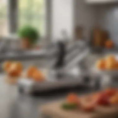 Mandoline Slicer in a Modern Kitchen Side view of a mandoline slicer on a kitchen countertop