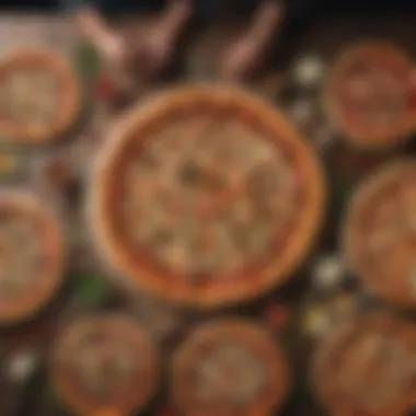 Cultural Significance of Pizza in Gatherings A cultural gathering around a table filled with various pizza types