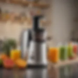 A diverse selection of juicers displayed on a countertop, showcasing various styles and designs.