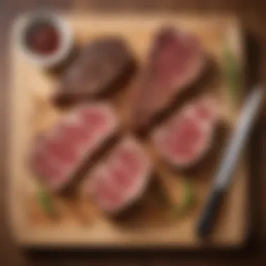 An elegant display of ribeye cuts arranged on a wooden board