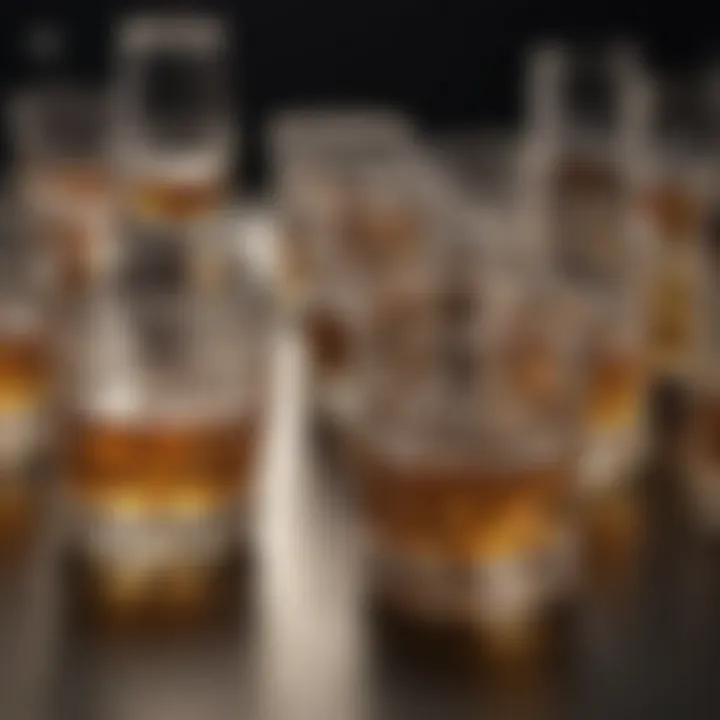 A collection of small whisky glasses showcasing intricate designs.