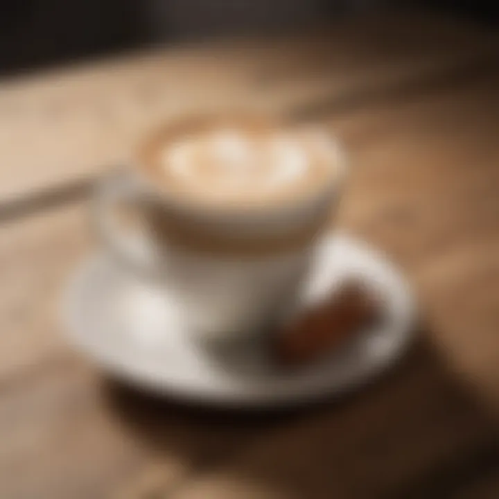 An elegant cup of espresso macchiato on a rustic wooden table