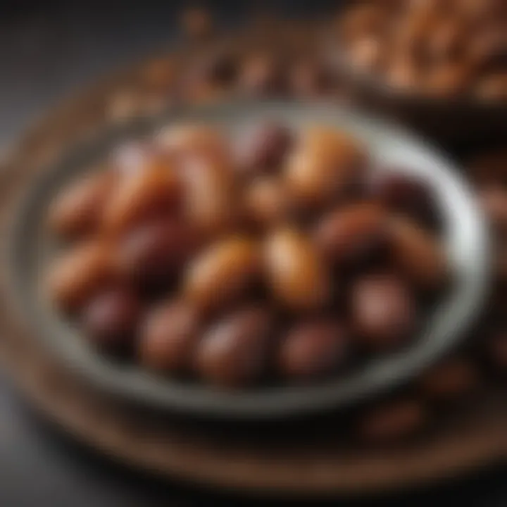 A close-up of a vibrant plate of dates and nuts, symbolizing Ramadan.