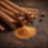 Cinnamon sticks and powder on a wooden table