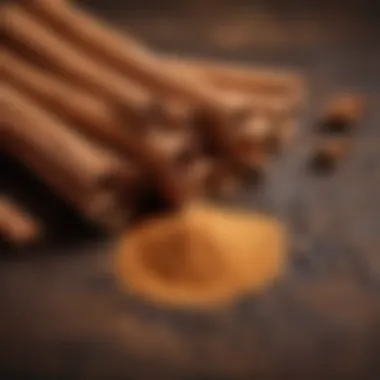 Cinnamon sticks and powder on a wooden table