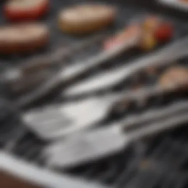 Durability of Stainless Steel Grill Utensils Close-up of grilling utensils made from stainless steel