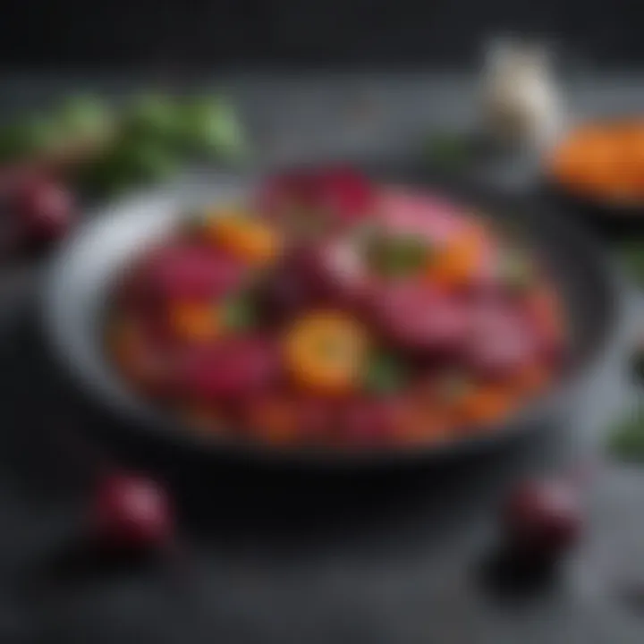 A selection of beet-infused dishes served elegantly