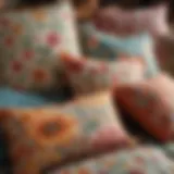 A collection of beautifully designed Pioneer Woman pillows showcasing floral patterns.
