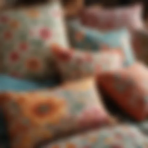 A collection of beautifully designed Pioneer Woman pillows showcasing floral patterns.