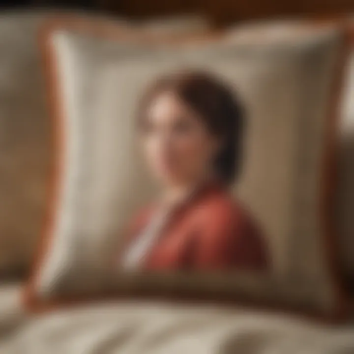 Close-up of a decorative Pioneer Woman pillow highlighting its texture.