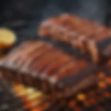 Grilling BBQ ribs on an outdoor grill