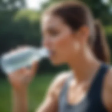 Hydration During Physical Activity A runner sipping water during an outdoor exercise session