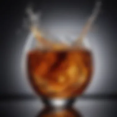 A close-up of rum swirling in a glass, highlighting its viscosity and color