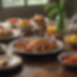 A beautifully laid Southern dining table showcasing traditional dishes