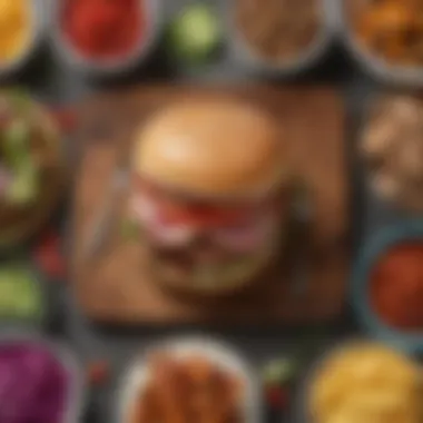 Toppings and Sides for a Turkey Burger Feast A variety of colorful toppings and sides arranged for a turkey burger feast