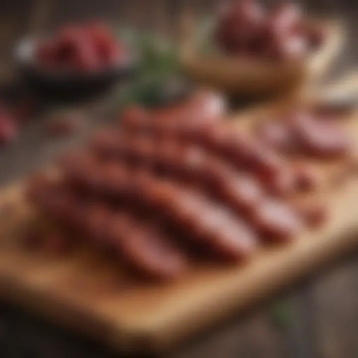 A selection of chorizo varieties on a wooden board