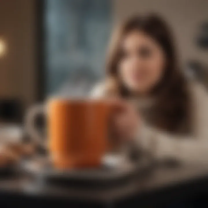 User enjoying a warm beverage with a mug warmer