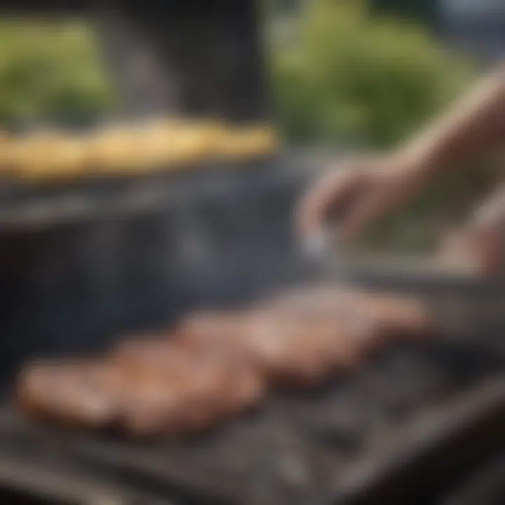 Close-up of a grill being cleaned with a specialized BBQ cleaner