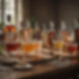 A selection of artisanal lite alcohol drinks arranged elegantly on a table.