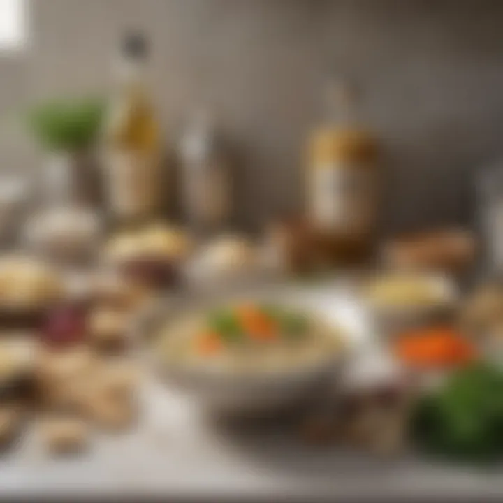 Ingredients for matzo ball soup displayed on a kitchen counter