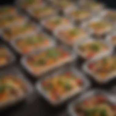 Packaged Plant-Based Meals for Convenience A creative display of packaged plant-based meals ready for delivery