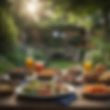 Sustainable Eating in a Garden Setting A serene garden scene representing sustainable eating habits