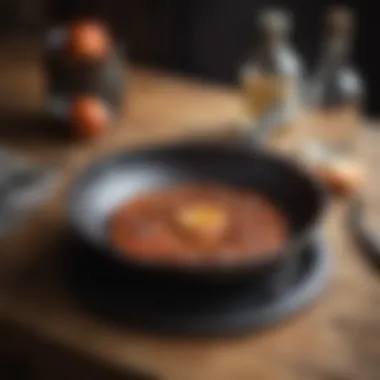 A well-designed cast iron frying pan on a wooden table