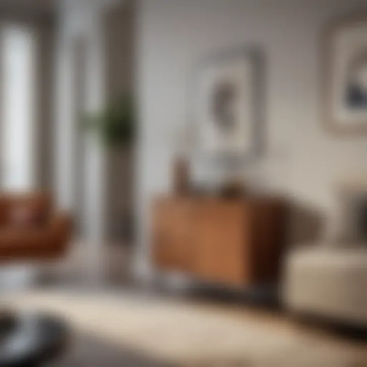 Stylish narrow storage cabinet on wheels enhancing living room decor