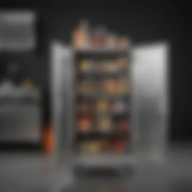 Narrow storage cabinet on wheels showcasing organization and design