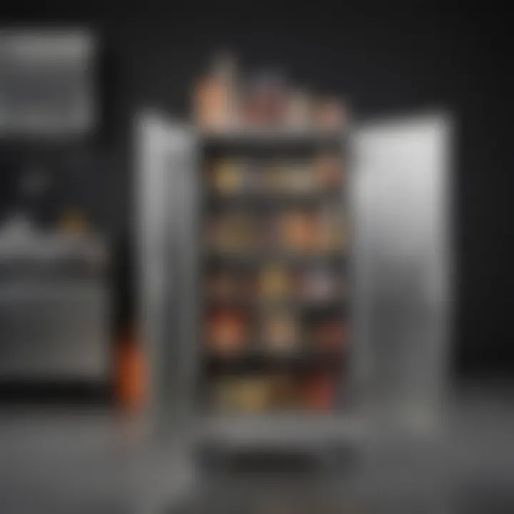 Narrow storage cabinet on wheels showcasing organization and design